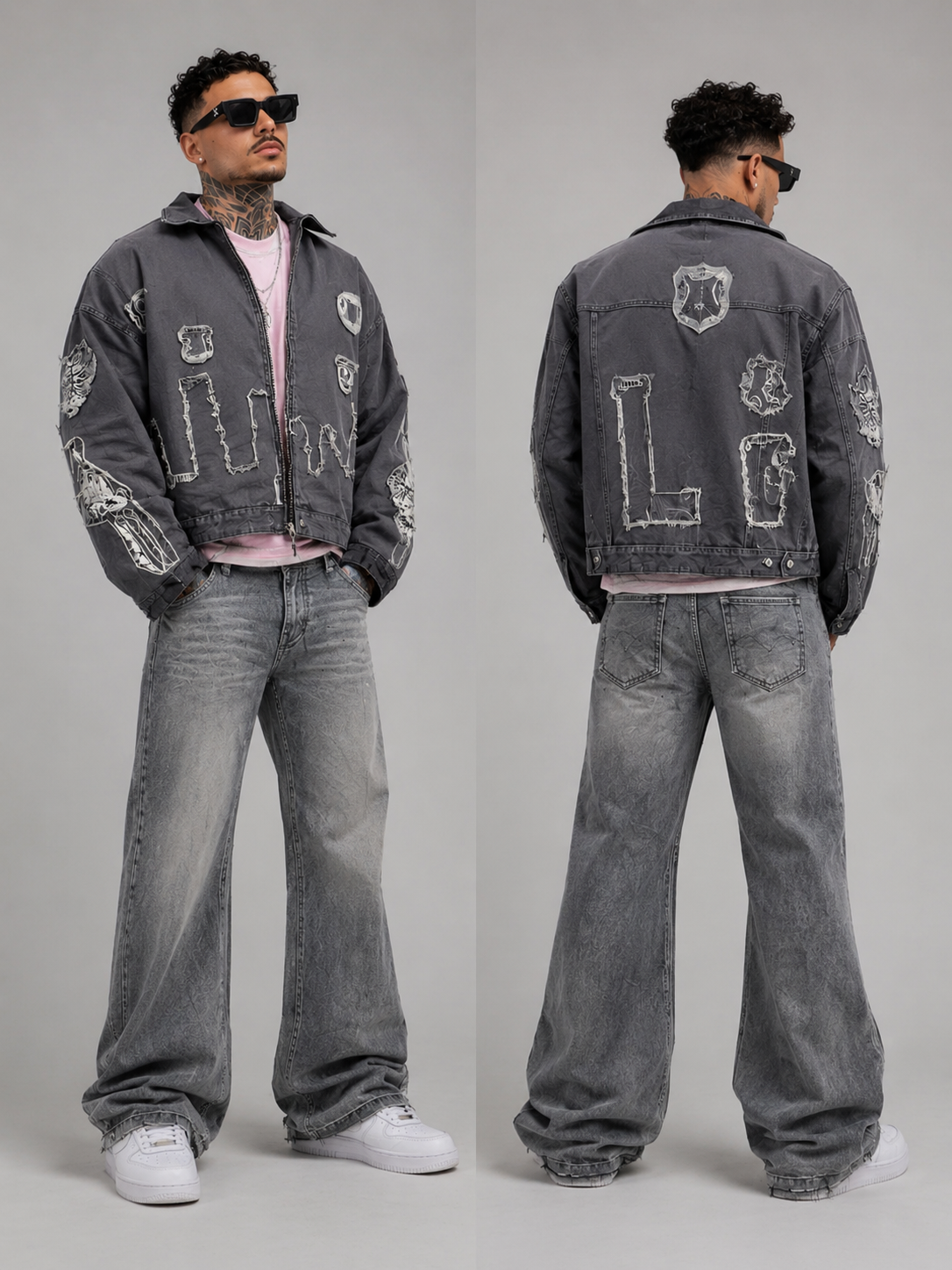 Une veste en jean grise