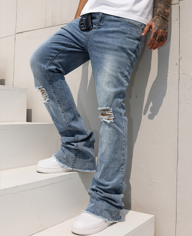 jeans Homme Slim Fit Évasés Extensibles et Délavés