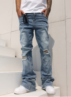 jeans Homme Slim Fit Évasés Extensibles et Délavés