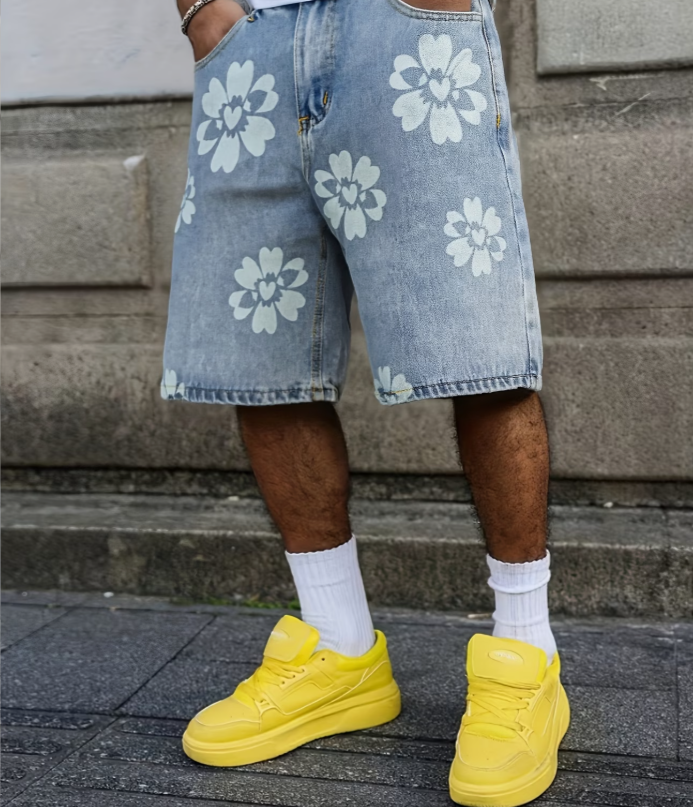 Shorts en jean imprimé floral