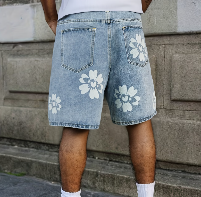 Shorts en jean imprimé floral