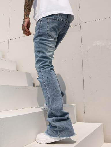 jeans Homme Slim Fit Évasés Extensibles et Délavés